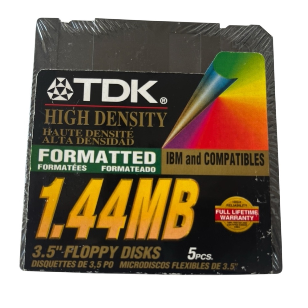 TDK 3.5” HD Floppy Disks 5 Pack 1.44MB IBM Compatible Preformatted